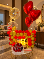 Load image into Gallery viewer, Ruby Royale Gift Set with red roses, birthday cake, heart balloons and red-gold balloon arch