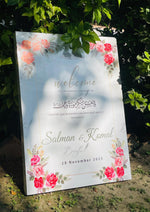 Load image into Gallery viewer, Wedding Welcome Board With Beautiful Flower Design &amp; Name | Without Stand, Only Available in Lahore | WWB-008
