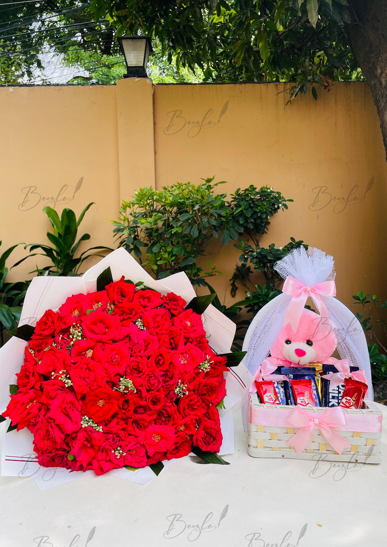 Red Rose Bunch with Teddy & Chocolates | GDEL-149
