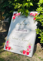 Load image into Gallery viewer, Wedding Welcome Board With Beautiful Flower Design &amp; Name | Without Stand, Only Available in Lahore | WWB-008
