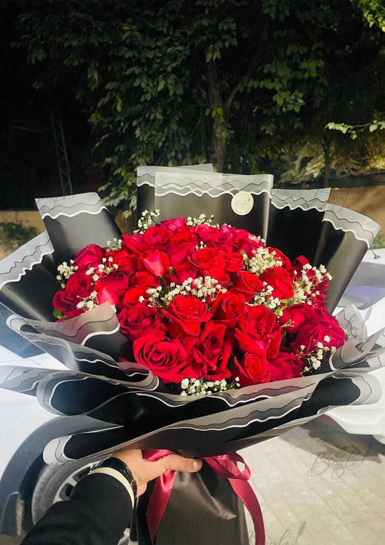 Red Roses in Black Wrapping – Birthday Bouquet | BCG-165