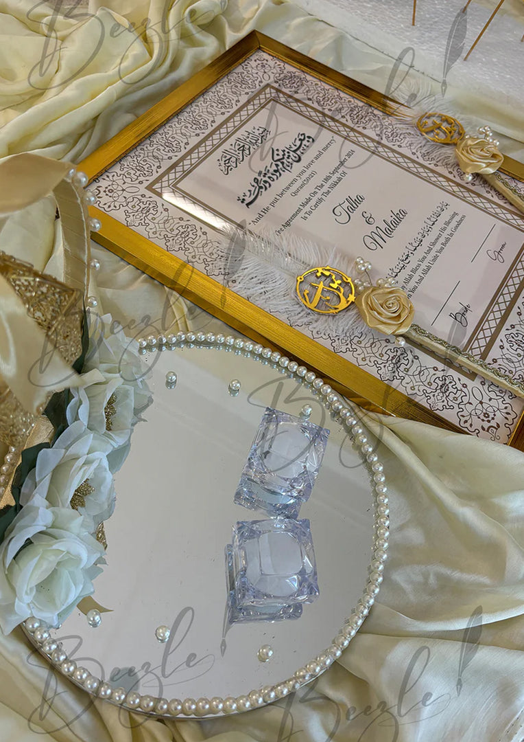 The Beautiful Deal Luxury Nikah Certificate, Nikkah Tray, Qubool Hai Pen With Qubool Hai Toppers | DEL-038