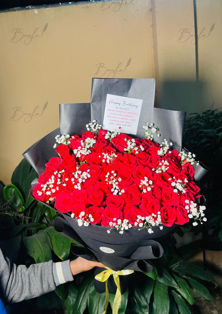 Red Roses in Black Wrapping – Birthday Bouquet | BCG-165
