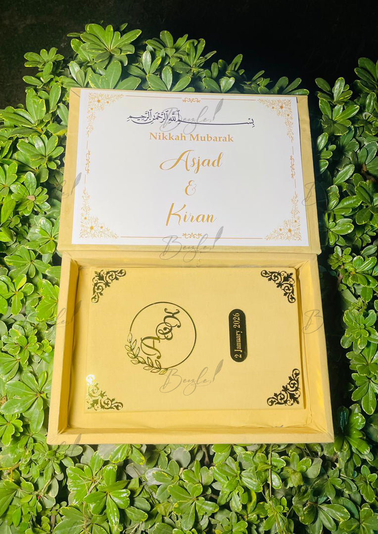 The Luxurious Customized Beige Nikah Booklet With Box | BOX-009