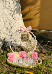 Pretty Nikkah Ring Tray With Two Ring Boxes & Beautiful White Pink Flowers | NT-017