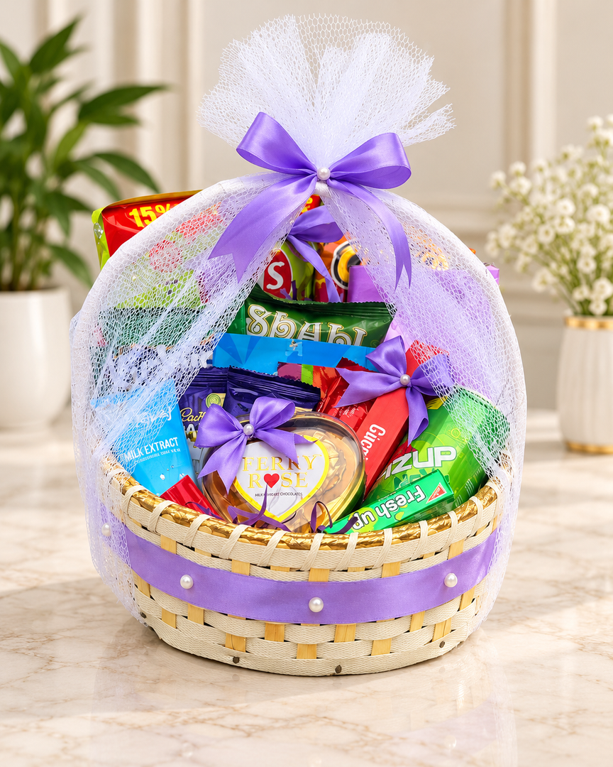 Purple Theme Snack Basket with Chocolates & Treats | GB-176