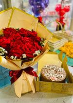 Load image into Gallery viewer, Red Rose Bouquet &amp; Chocolate Cake Gift Set | GDEL-131
