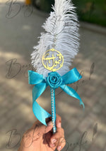 Load image into Gallery viewer, The Beautiful Qubool Hai Nikah Pen Decorated With Sky Blue Flower &amp; Feather| PEN-33
