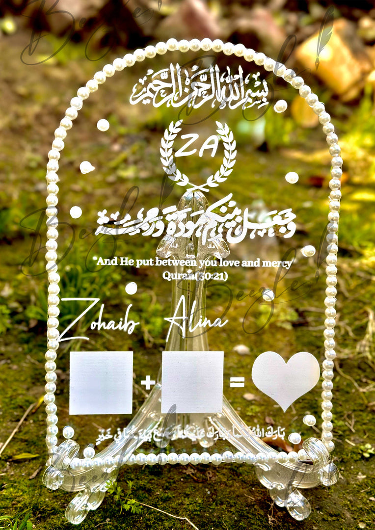 Nikah Acrylic Certificate With Decorated With Pretty White Pearl | NAF-006