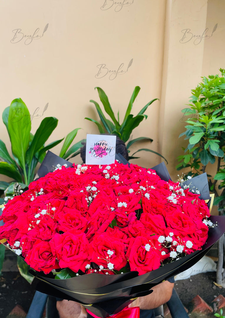 Red Rose Bouquet with Black Wrap | BCG-160