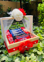 Load image into Gallery viewer, Chocolate Gift Tray – Red Bow &amp; Floral Mesh Wrap | GB-184
