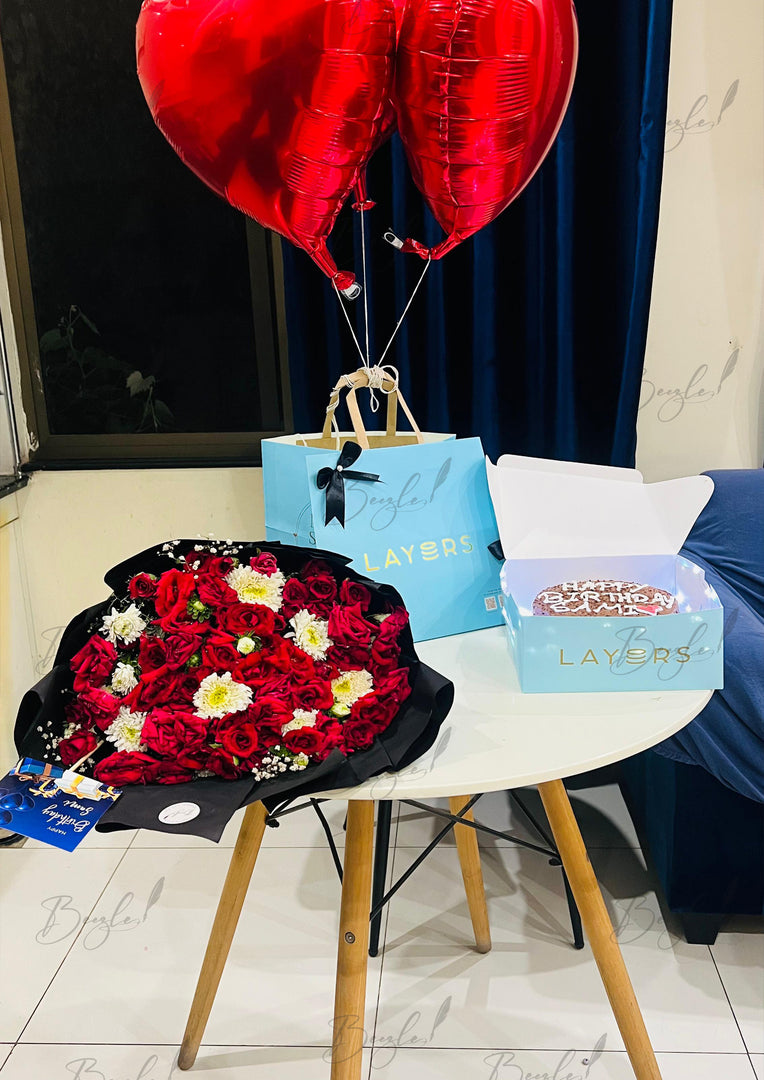 Bouquet, Cake & Balloons Gift Set | GDEL-164