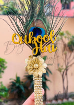 Load image into Gallery viewer, The Beautiful Qubool Hai Nikah Pen Decorated With Golden Flower &amp; Peacock Feather | PEN-35
