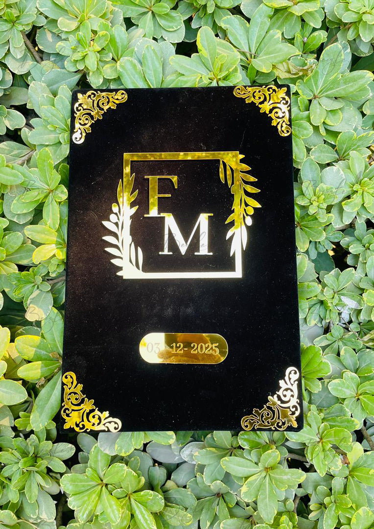 The Attractive Golden Design Black Nikkah Booklet with Customized Name | NB-029
