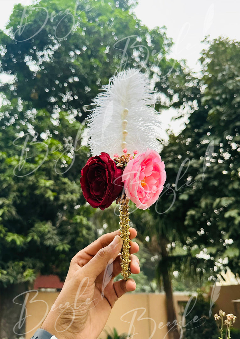 The Beautiful Nikah Pen Decorated With Maroon & Light Pink Flower | PEN-34