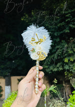 Load image into Gallery viewer, The Qubool Hai Nikah Pen With Feather and Two Beautiful Off White &amp; Golden Flowers | PEN-65
