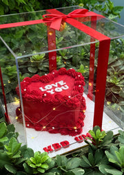 “Love You” Red Heart Cake in Acrylic Box | GC-070