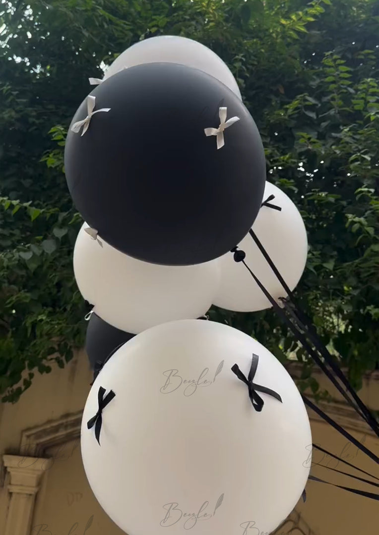Black & White Balloons with Elegant Ribbons | BLO-006