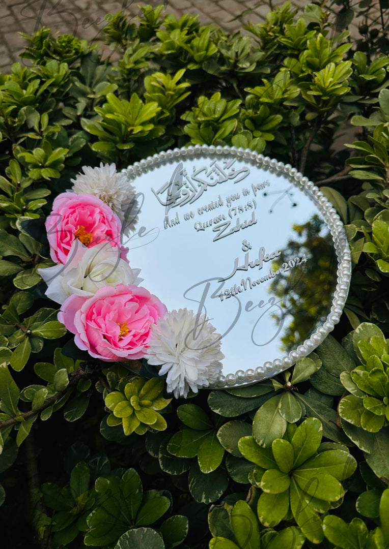 The Beautiful Nikkah Tray Decorated With Two White & Pink Flowers & Pearl | NT-012