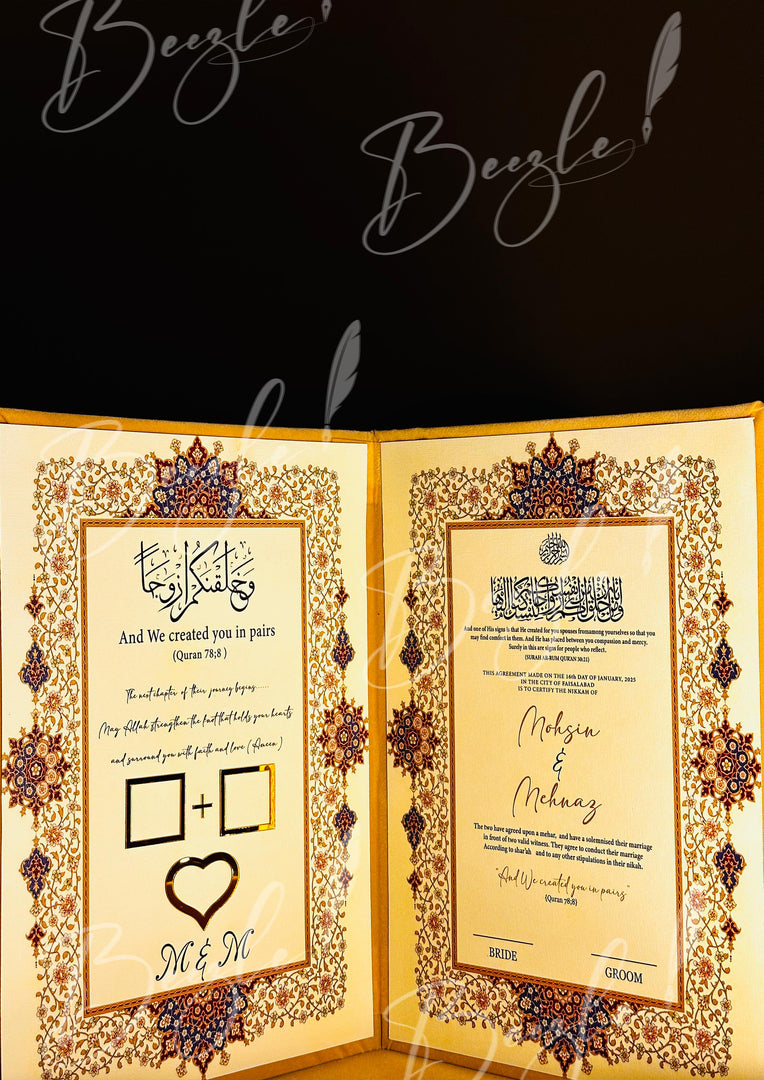 The Luxurious Customized Beige Nikah Booklet With Box | BOX-009