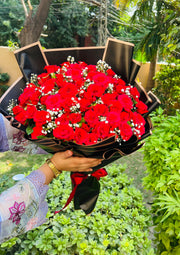 Red Roses in Black Wrapping – Birthday Bouquet | BCG-165
