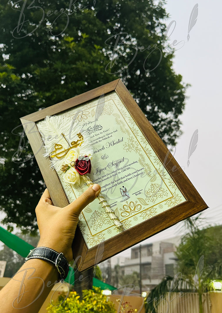 The Brown Frame Nikkah Certificate With Qubool Hai Nikah Pen | DEL-107