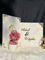 Load image into Gallery viewer, Beautiful Personalized White Nikah Booklet Box with Golden Details | BOX-011
