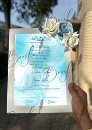 Floral Nikah Certificate With One Blue & Two White Flowers | FNC-008