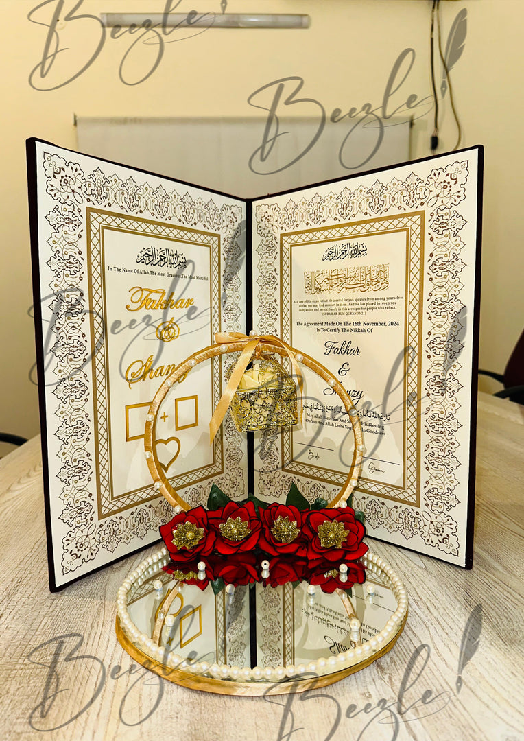 The Black Nikkah Booklet With Decorated Engagement Tray | DEL-097