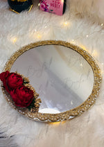 Load image into Gallery viewer, Beautiful Mirror Engagement Ring Tray with Red Roses &amp; Golden Lace | ERT-009
