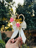 Load image into Gallery viewer, Beautiful Customized Nikah Pen With Pearls, White &amp; Pink Flowers | PEN-85
