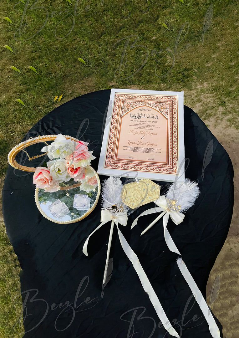 Nikkah Certificate, Tray, Arm Band and Attractive Two Nikah Pens