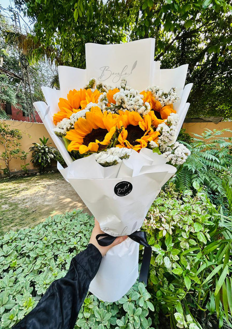 Sunflower Bouquet Wrapped in White | BCG-145