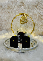 Load image into Gallery viewer, Stylish Engagement Tray With Two Black Ring Boxes, Flowers &amp; Pearls | ERT-014
