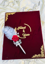 Load image into Gallery viewer, The Customized Red Nikkah Booklet With Name Pen | DEL-036
