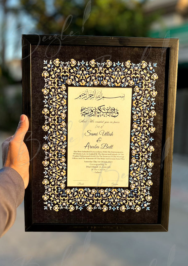 Luxury Black & Blue Nikah Certificate with Stone Decoration | SNC-002