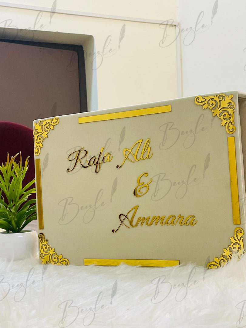 Decent White Nikah Booklet Box with Golden Personalized Touch | BOX-014