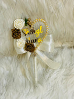 Load image into Gallery viewer, The Beautiful Nikah Pen Decorated With White &amp; Brown Flowers, Pearl and Customized Name | PEN-82
