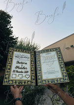 Load image into Gallery viewer, The Attractive Golden Design Black Nikkah Booklet with Customized Name | NB-029
