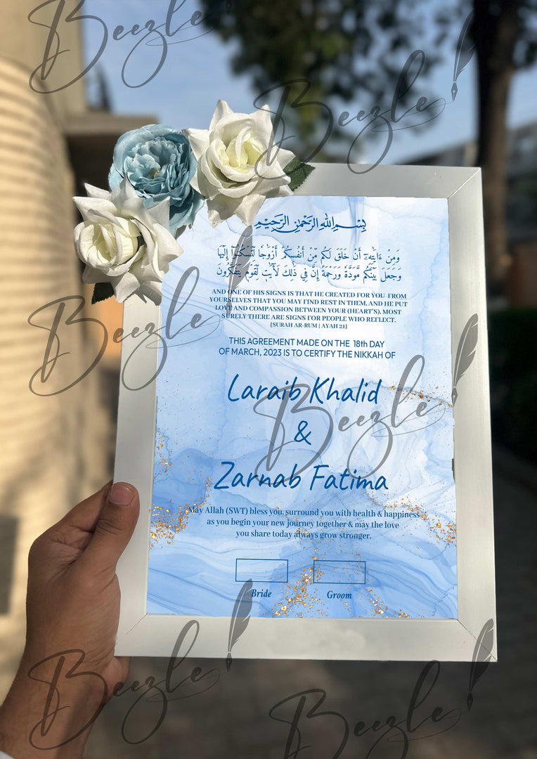 Floral Nikah Certificate With Three Beautiful Flowers | FNC-006