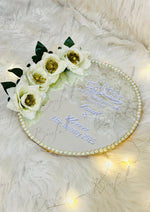 Load image into Gallery viewer, Customized Engagement Ring Tray With White Flowers &amp; Pearl Border | ERT-004
