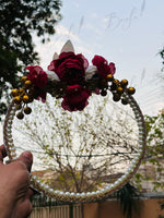 Load image into Gallery viewer, Decorative Nikah Tray with Red Flowers, Golden Beads, and Pearl Border | NT-025
