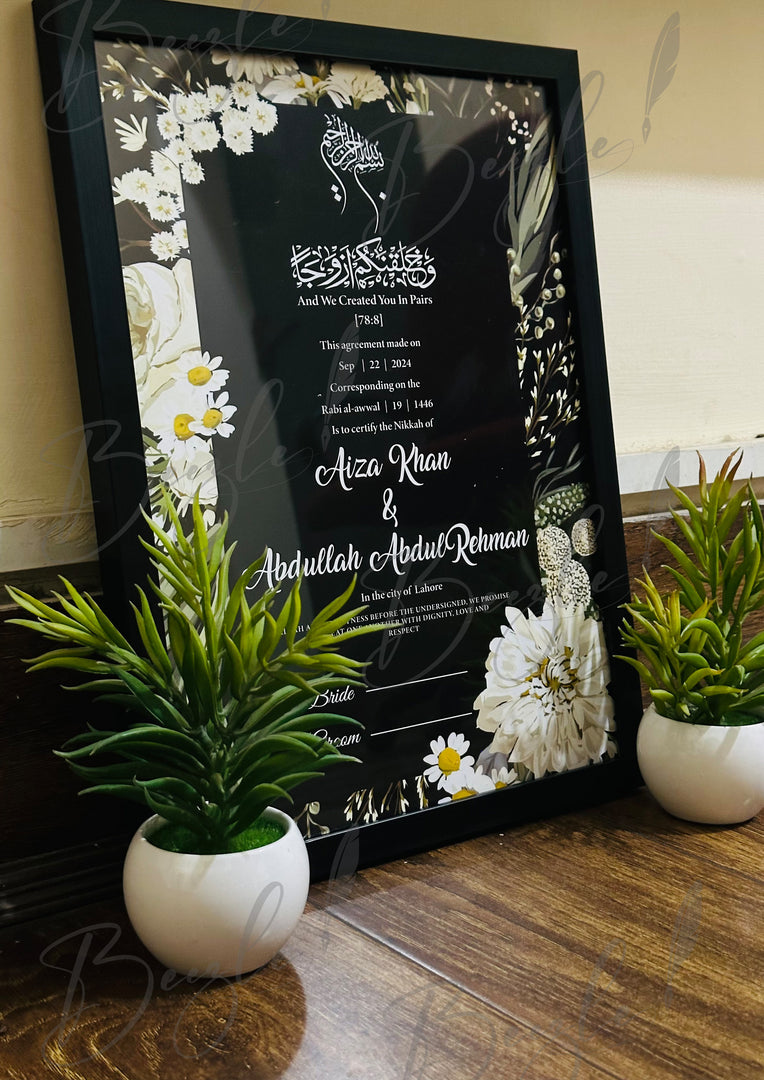 Nikah Certificate With Black and White Flowers Design | NC-153