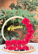 Load image into Gallery viewer, Customized Red Rose Nikkah Ring Tray with Two Ring Boxes &amp; Pearls | NT-008
