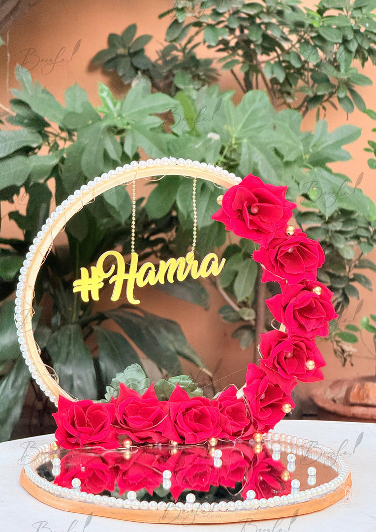 Customized Red Rose Nikkah Ring Tray with Two Ring Boxes & Pearls | NT-008