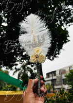 Load image into Gallery viewer, The Silver Customized Nikkah Pen with Feather &amp; Three Flowers | PEN-60
