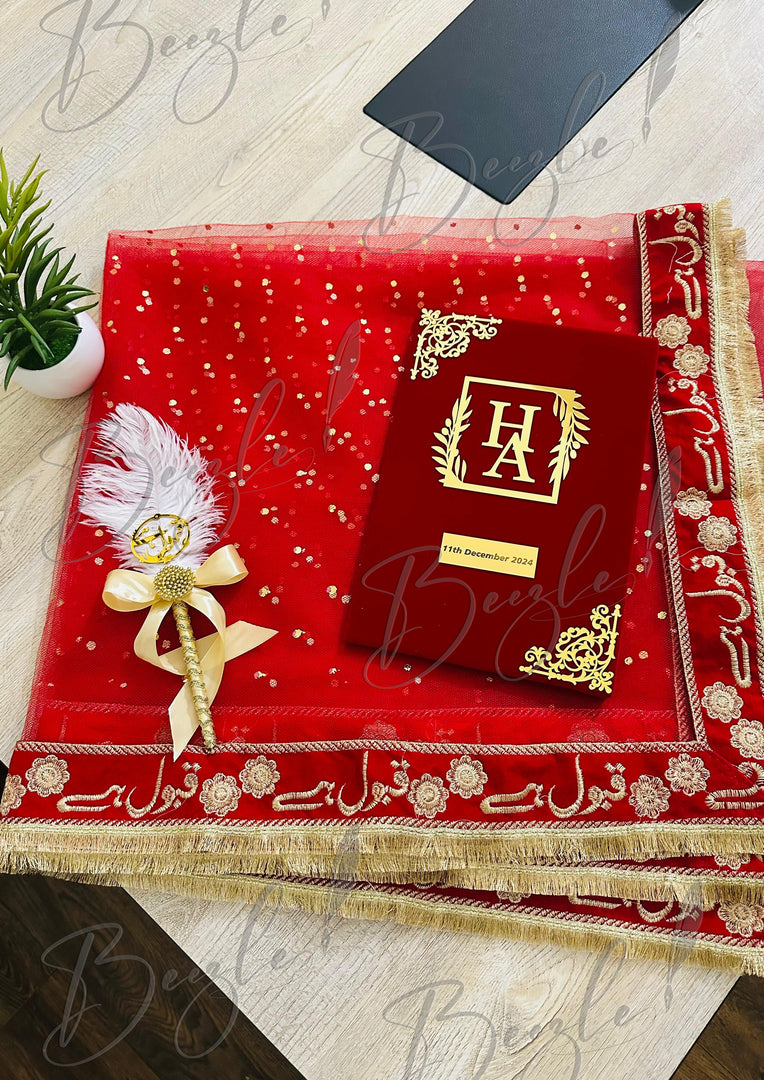 Red Booklet With Beautiful Nikah Pen & Nikah Duppata