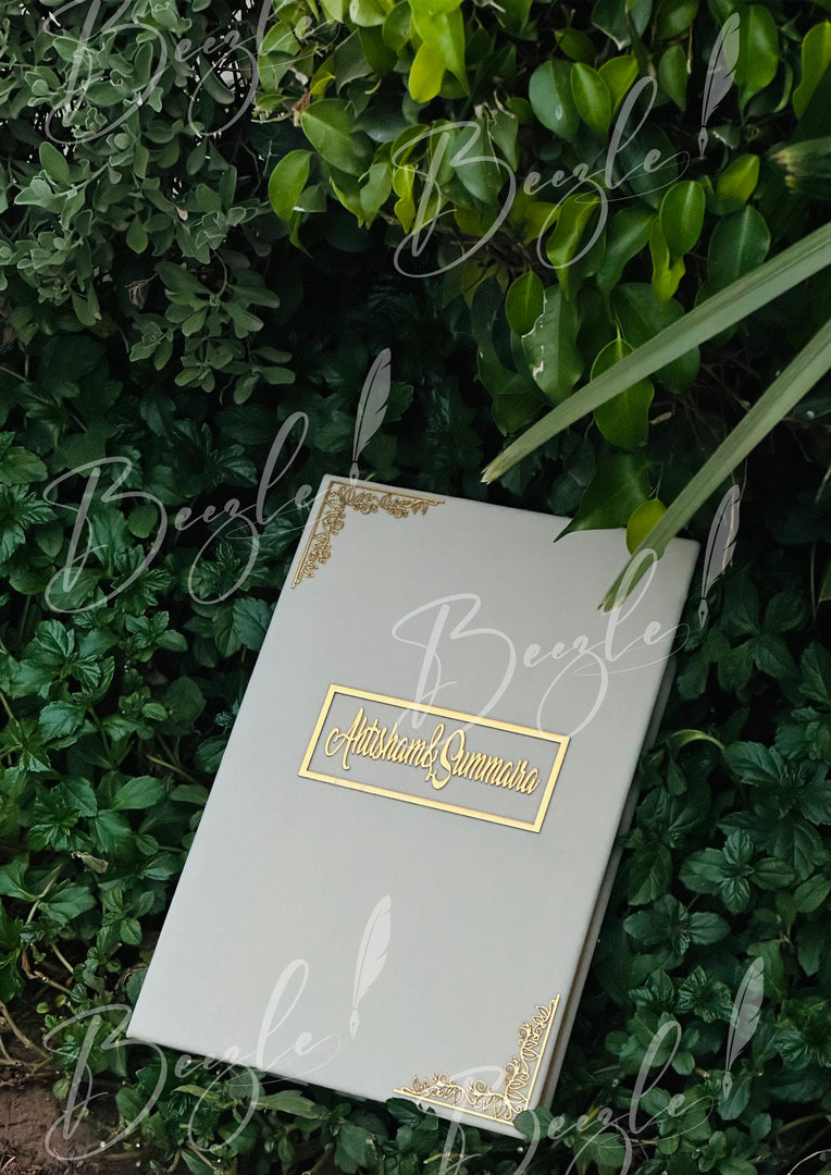 The Attractive Golden Nikkah Booklet with Customized Name | NB-027