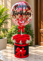 Load image into Gallery viewer, Birthday Rose Box with Balloon &amp; Red Ribbons | GBO-113