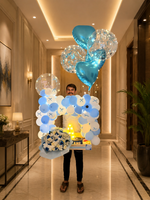 Load image into Gallery viewer, Azure Elegance blue and white birthday balloon setup with flowers